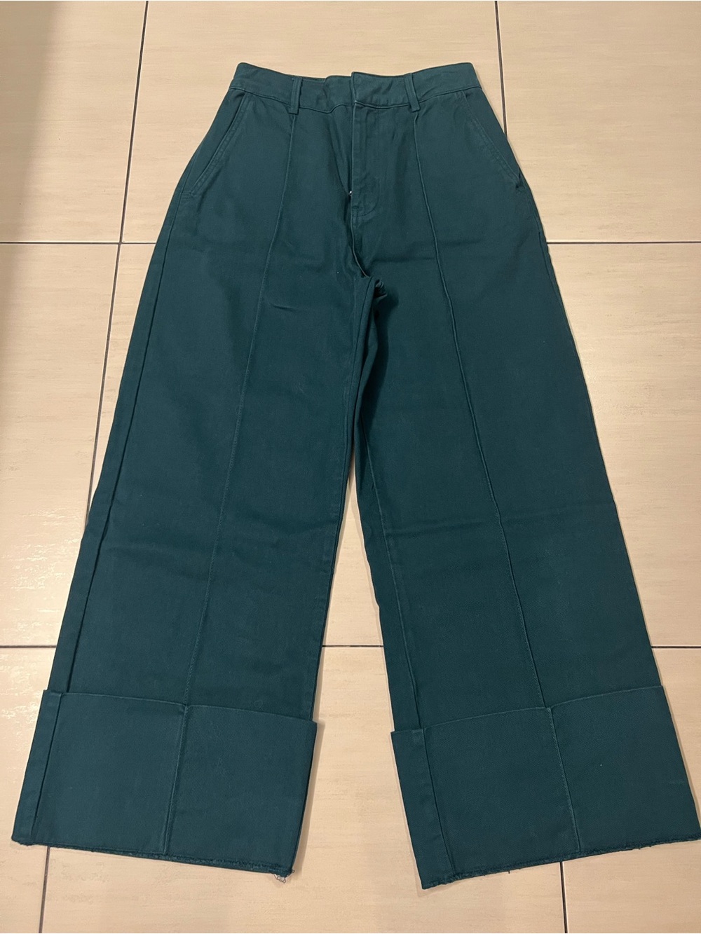 BDG Urban Outfitters Teal Cuffed Wide-Leg Front-Seams Pants Size M